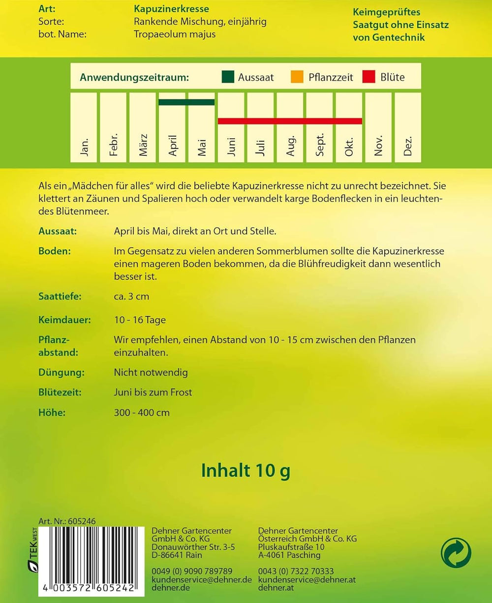 Dehner Blumen-Saatgut, Kapuzinerkresse, "Rankende Mischung", 5Er Pack (5 X 10 G)