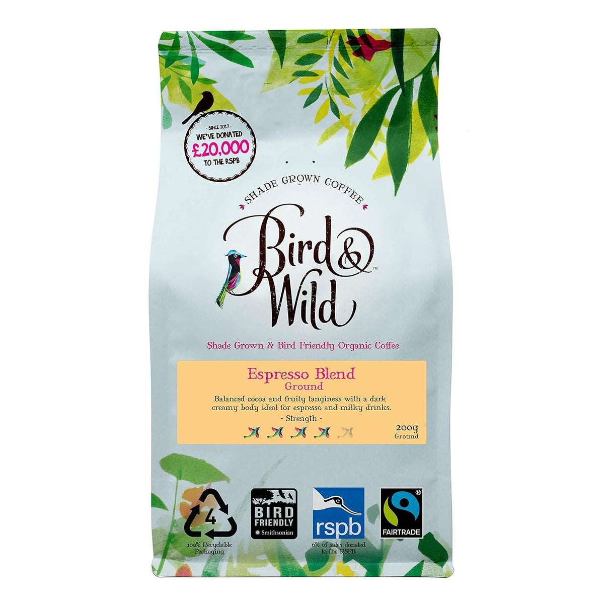 Mélange d'espresso Signature, commerce équitable, café en grains entiers, biologique, cultivé à l'ombre, protégé contre les oiseaux, poids net 200 g