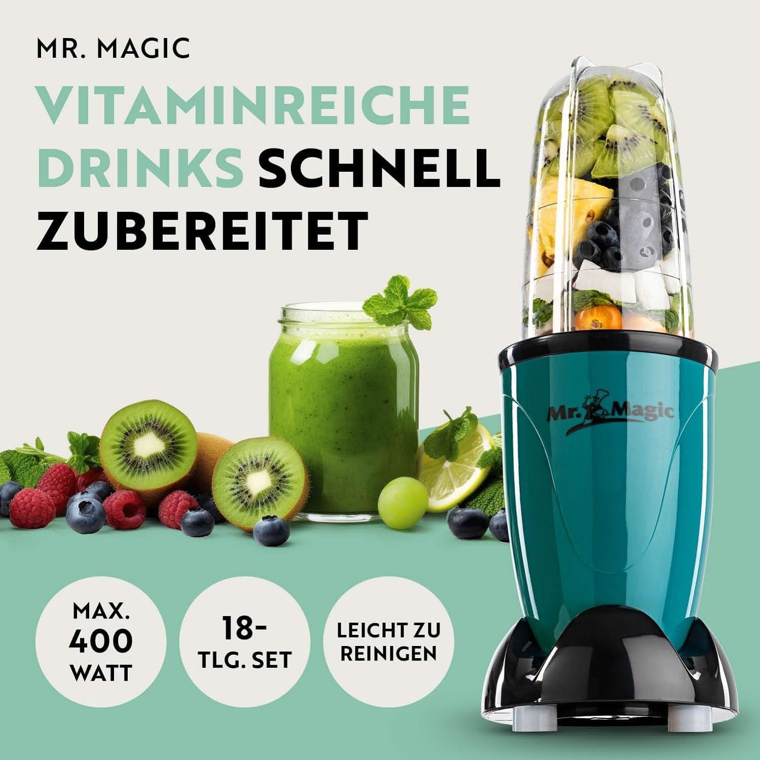 Gourmetmaxx Mr Magic Blender, Smoothie Maker avec pack d'accessoires Xxl Naty Shop