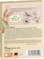 Heitmann Egg Dye Set de teinture naturelle, 3 poudres de teinture aux œufs (jaune, violet, gris-bleu), feuille d'autocollants en papier d'herbe