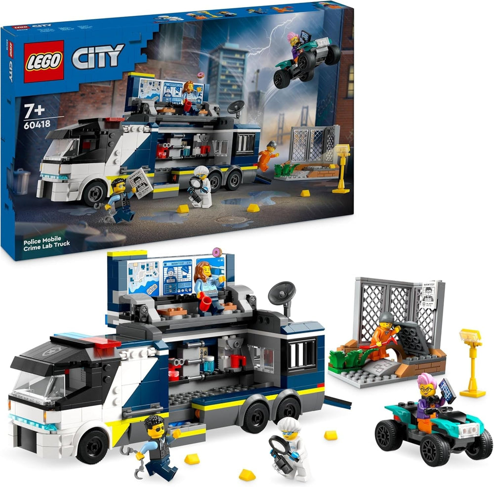 LEGO City Camion de police avec laboratoire, ensemble de police quadruple et camion jouet pour enfants, cadeau pour garçons et filles à partir de 7 ans, plus 5 figurines - 2 policiers, 1 scientifique et 2 escrocs 60418 Ensembles de construction Beuche den LEGO-Store Single