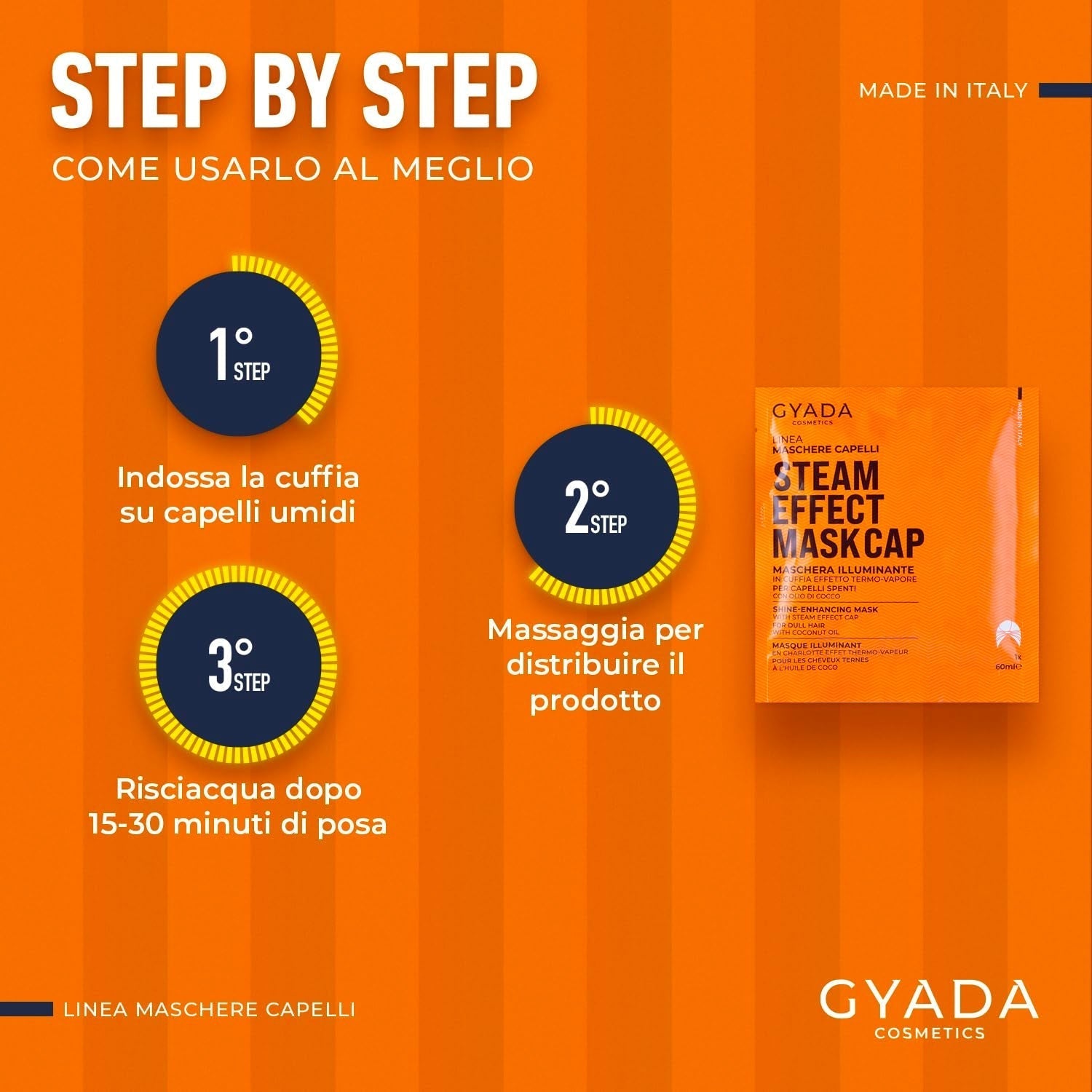 GYADA COSMETICS, masque capillaire en matière légère et revitalisante, donne brillance et douceur, effet nourrissant et réparateur, avec capuchon thermique, à base d'huile de coco et d'avocat, 60 ml Masque capillaire Naty Shop