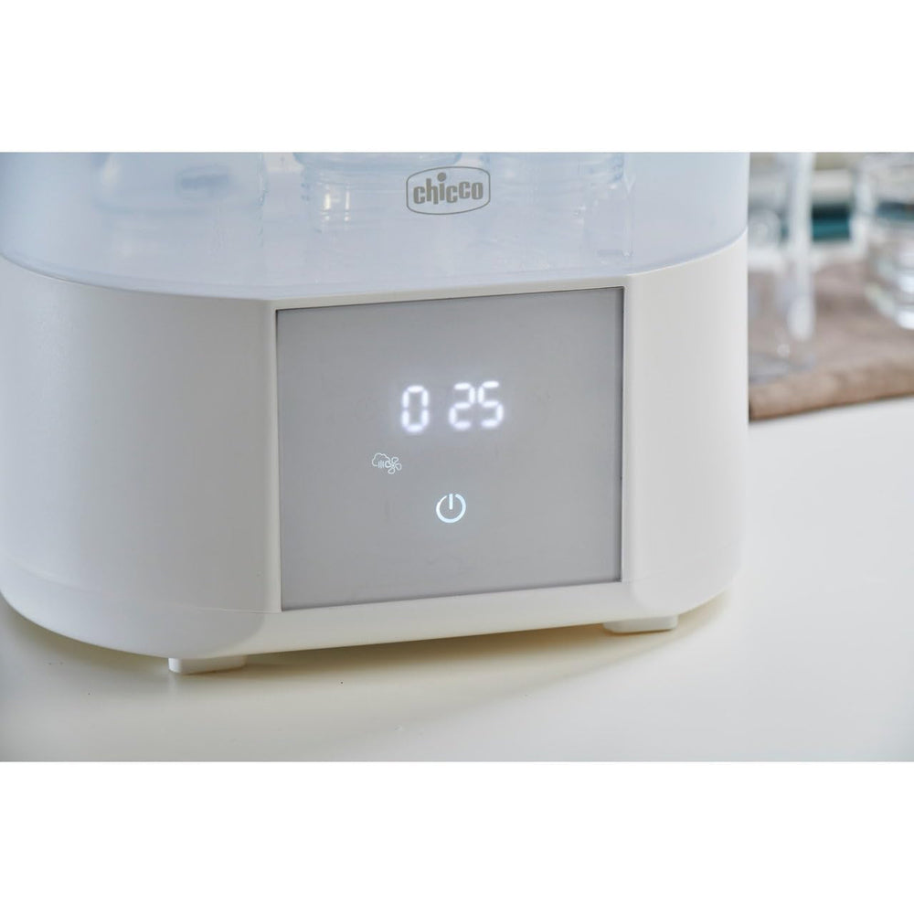 Chicco Stérilisateur modulaire avec fonction de séchage, stérilisateur pour biberons, anneau de dentition et tétine avec arrêt automatique, passe au micro-ondes, convient pour stériliser jusqu'à 6 biberons de 330 ml