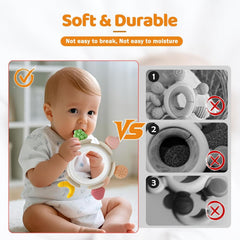 Anneau de dentition pour bébé, jouet sensoriel pour 0 3 6 7 8 9 10 12 mois, jouet d'aide à la dentition pour nouveau-nés de 3 6 12 18 mois, garçons et filles, cadeaux de Pâques pour fête prénatale marron