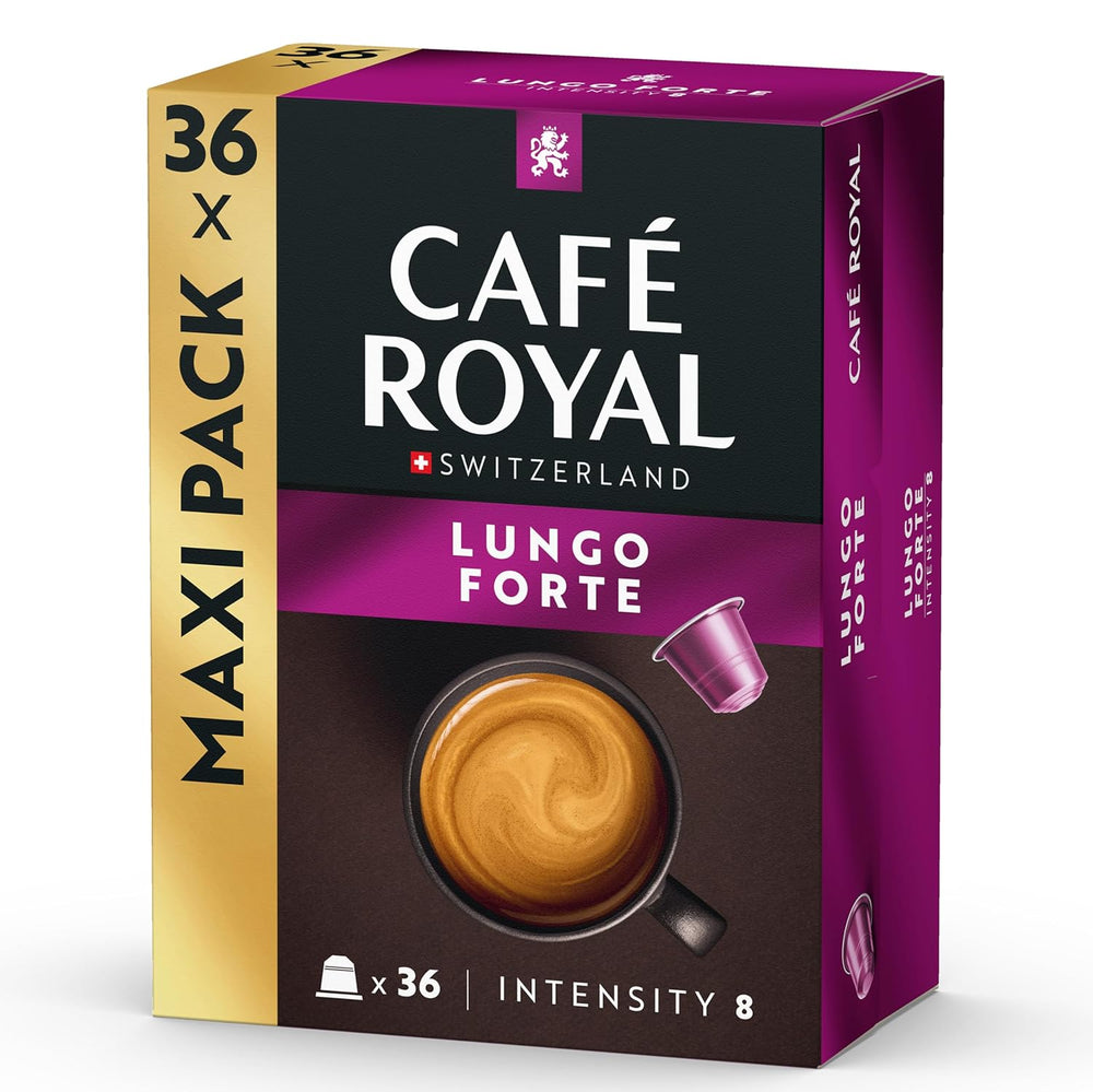 Café Royal Lungo Forte – Capsules de café compatibles Nespresso®, 100% Arabica, würzig, dunkle Röstung, Intensität 8/12, Rainforest Alliance, 36 capsules