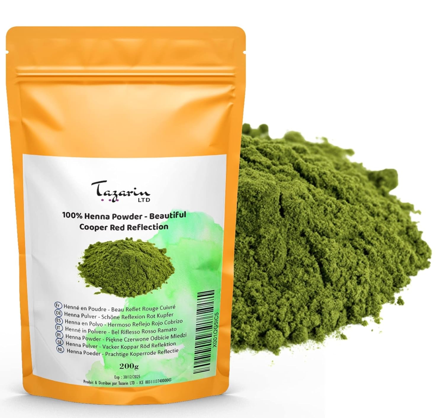 200 g de poudre de henné – Cheveux reflet rouge cuivré – Coloration cheveux – 100 % naturel, pur et sans additifs | Teinture capillaire en poudre fine Naty Shop Titre par défaut