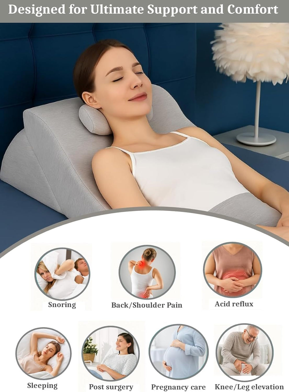 Pernă de citit – pernă pentru spate, tetieră reglabilă, spumă cu memorie, husă detașabilă, respirabilă și antiderapantă, mâner triunghiular pentru spate, gât și picioare – 60 x 50 x 30 cm