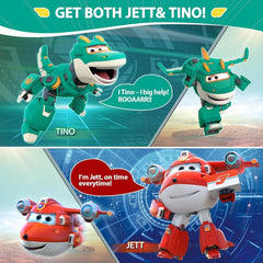 Super Wings 5" Transforming Characters 2-Pack Transforming Supercharged Jett + Tino Transformer Toy pour garçons et filles à partir de 3 ans Figurines d'action rouges Naty Shop