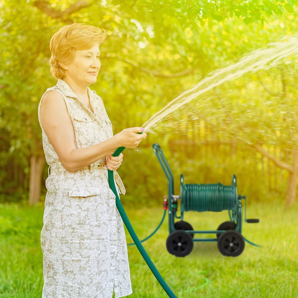 Relaxdays Dévidoir Jusqu'à 60 M 4 Pneus En Caoutchouc Plein Accouplement Click Enrouleur De Tuyau En Métal Dévidoir De Tuyau Vert