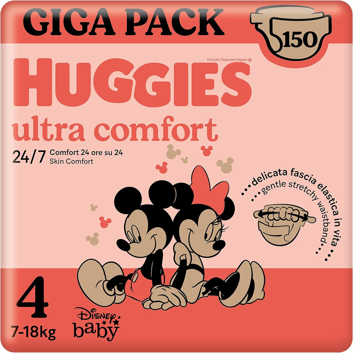 Couches Huggies Ultra Comfort, taille 4 (7-18 kg), motif Disney, paquet économique, 150 pièces