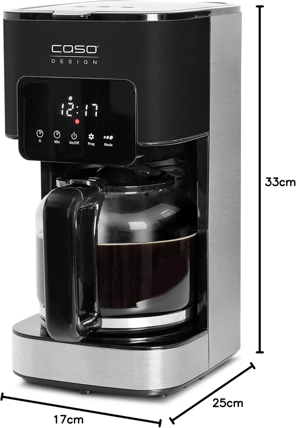 Machine à expresso CASO Coffee Taste and Style avec filtre permanent, 1,5 l, température d'infusion optimale 92-96 °C, système anti-goutte, tête d'infusion optimisée, acier inoxydable, 12 tasses