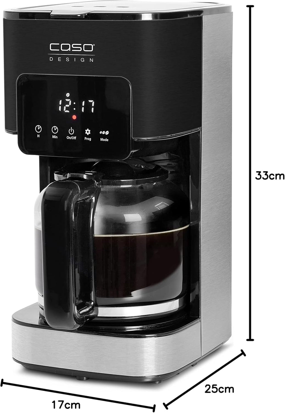Machine à expresso CASO Coffee Taste and Style avec filtre permanent, 1,5 l, température d'infusion optimale 92-96 °C, système anti-goutte, tête d'infusion optimisée, acier inoxydable, 12 tasses
