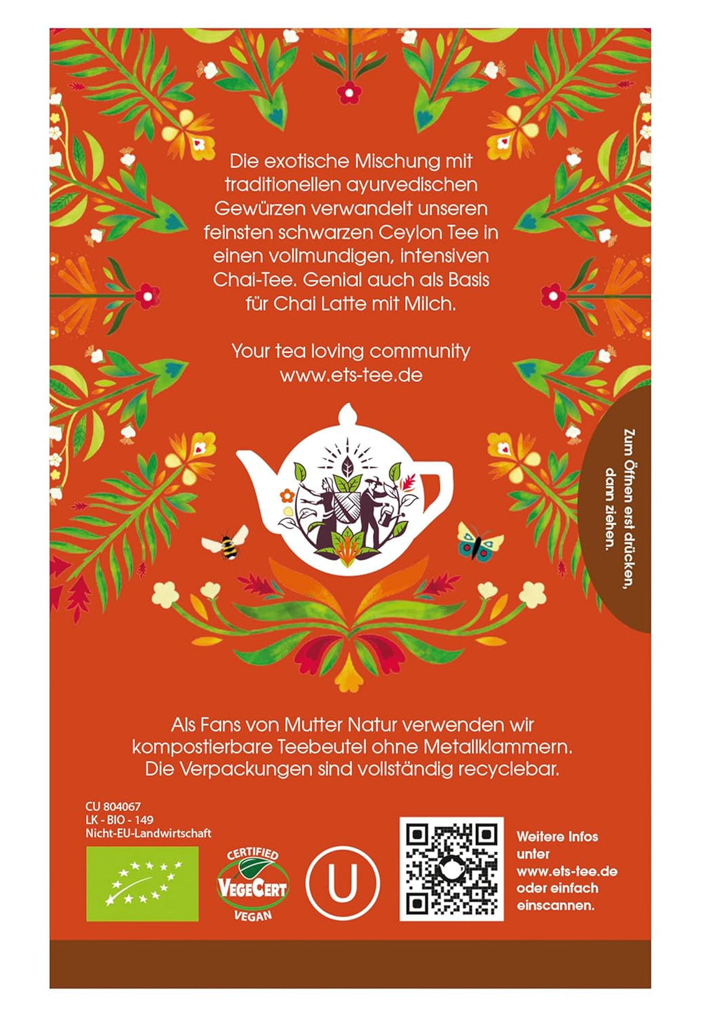 ETS - Thé Noir Chai, Naturland BIO, 20 Sachets de Thé (Pack de 2)