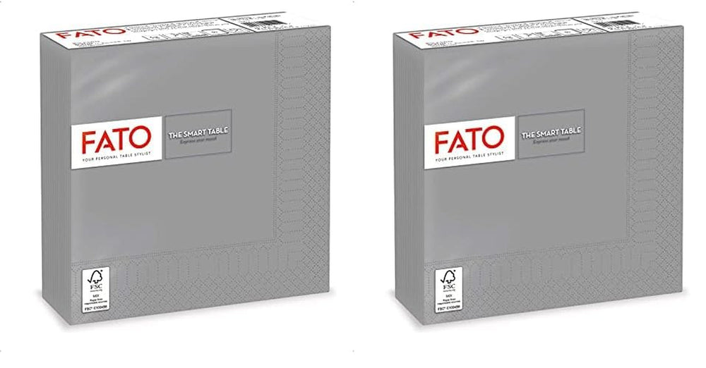 , Serviettes en papier jetables, idéales pour les déjeuners et buffets décontractés, paquet de 50 serviettes, taille 33 x 33, pliées en 4, 2 couches, gris, papier 100 % pure cellulose, certifié FSC