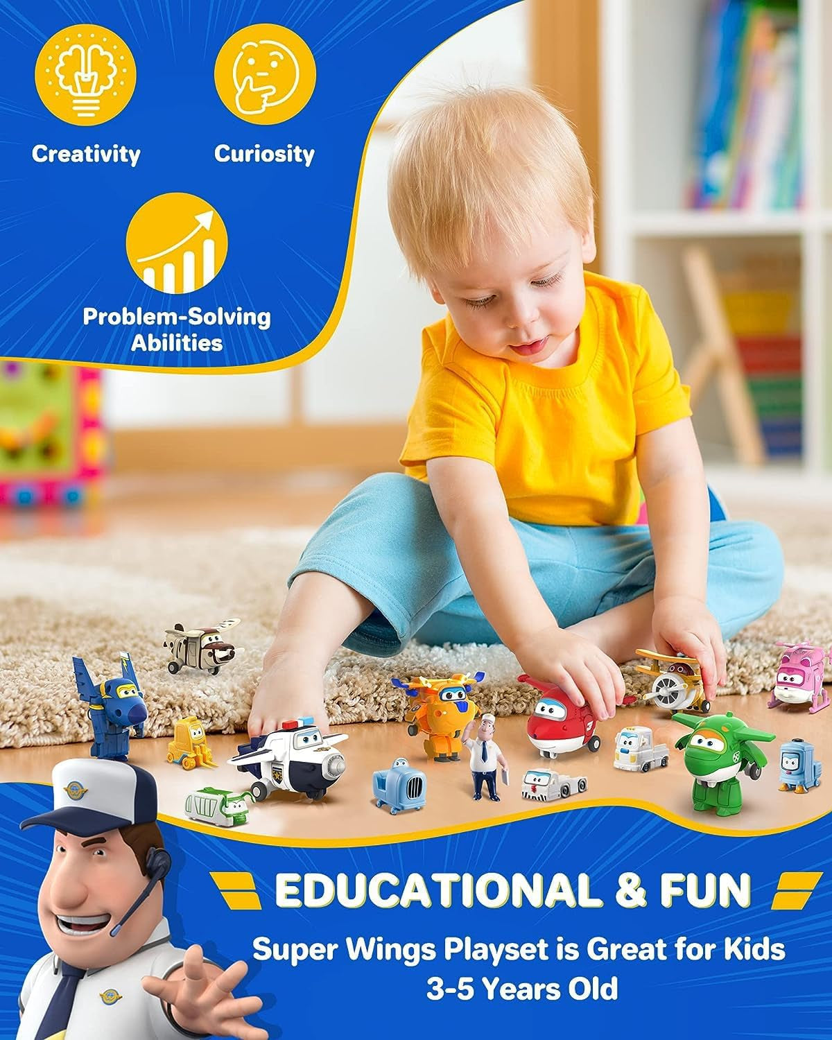 Super Wings Transform-A-Bots World Airport Crew - Série 1 - Pack collector Crew - 15 figurines - Figurines 2" Naty Shop