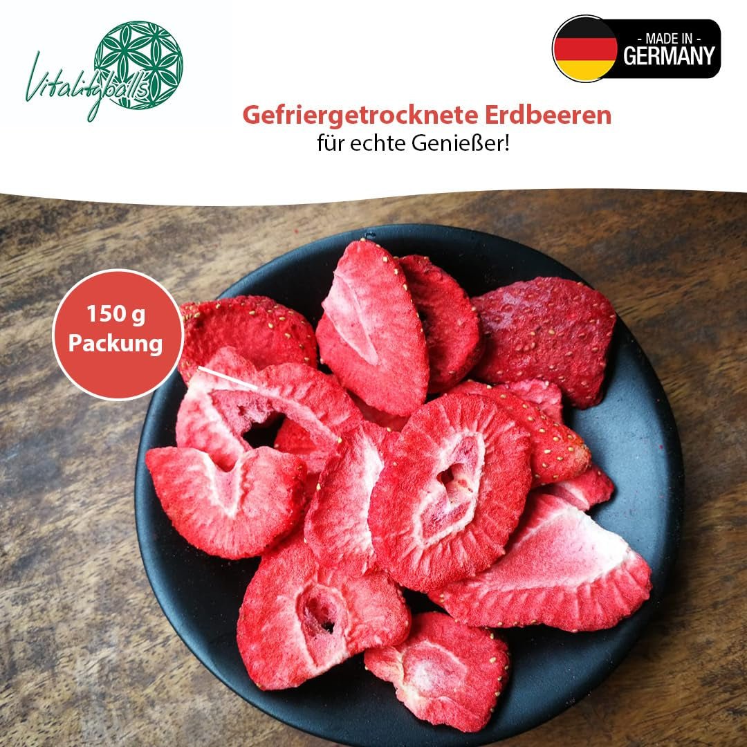 '- 150 g Fraises lyophilisées 100% naturelles et pures - Fraises séchées tranchées - Fruits secs lyophilisés sans sucre ajouté - Chips de fraises non sucrées Produits déshydratés Naty Shop