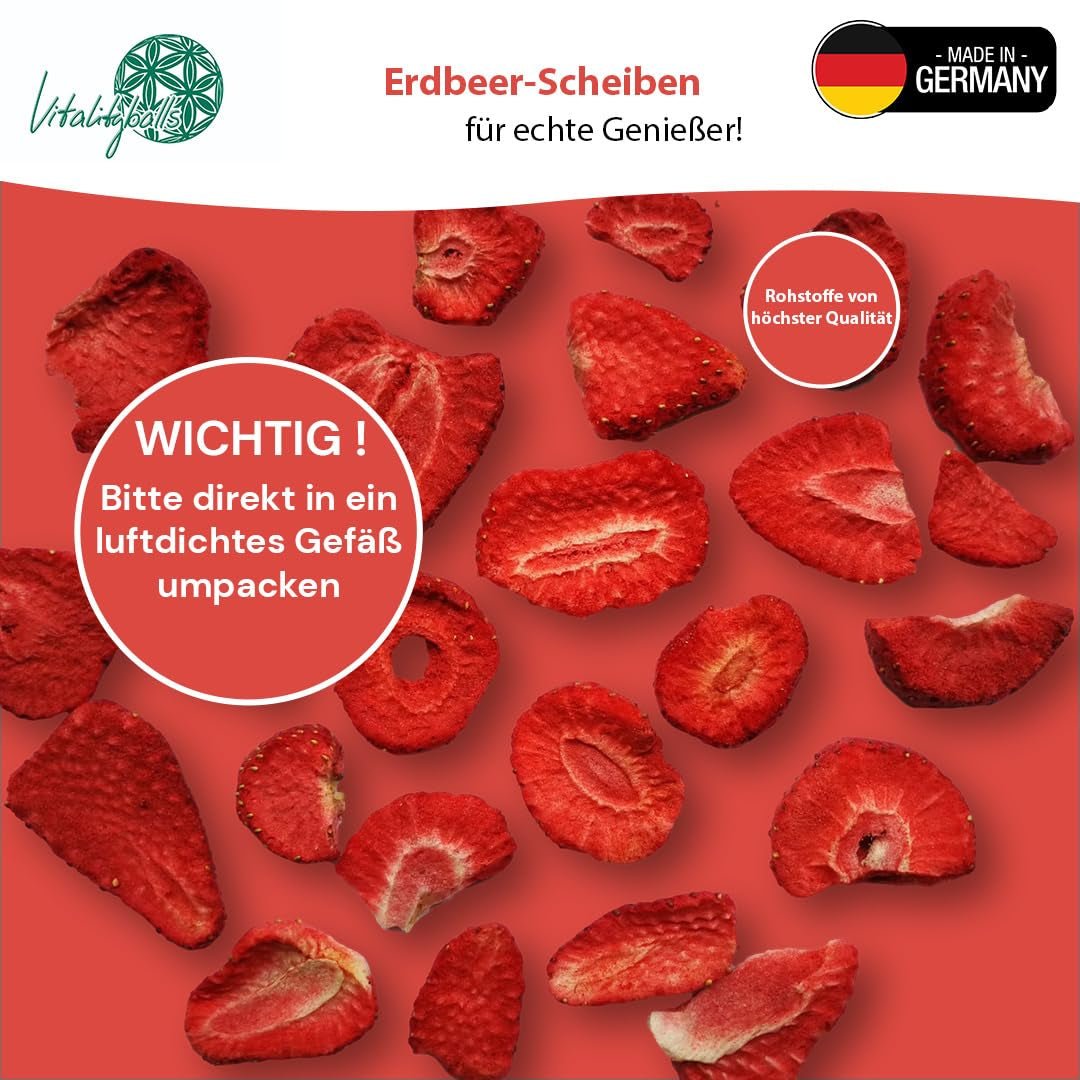 '- 150 g Fraises lyophilisées 100% naturelles et pures - Fraises séchées tranchées - Fruits secs lyophilisés sans sucre ajouté - Chips de fraises non sucrées Produits déshydratés Naty Shop