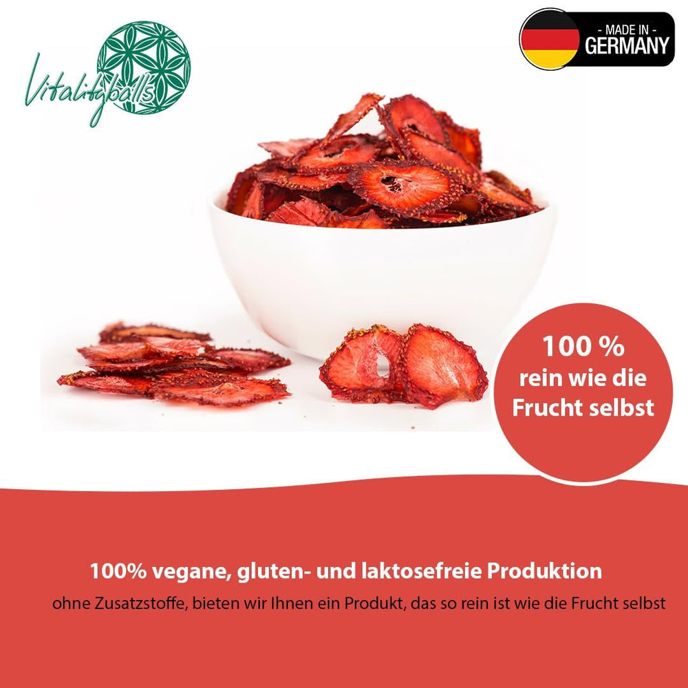 '- 150 g Fraises lyophilisées 100% naturelles et pures - Fraises séchées tranchées - Fruits secs lyophilisés sans sucre ajouté - Chips de fraises non sucrées Produits déshydratés Naty Shop