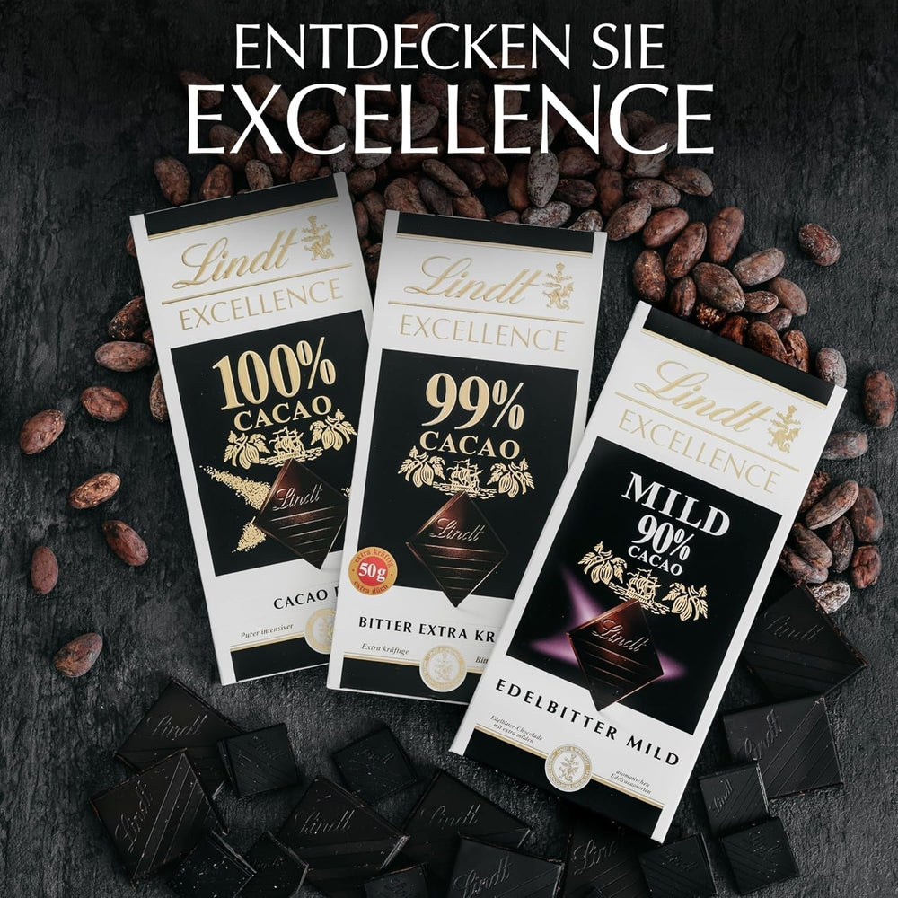 Lindt EXCELLENCE 100% cacao - chocolat noir, 50 grammes Bonbons au chocolat Naty Shop