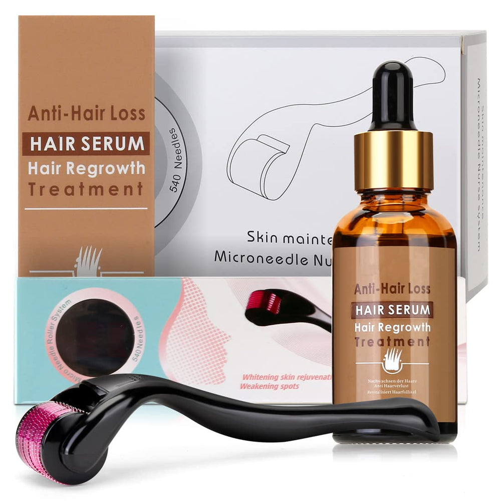 Dermaroller Set Rouleau cutané microneedling de 0,5 mm avec sérum pour la croissance des cheveux, anti-chute, 30 ml, perte de cheveux et traitement des cheveux Soins capillaires Naty Shop