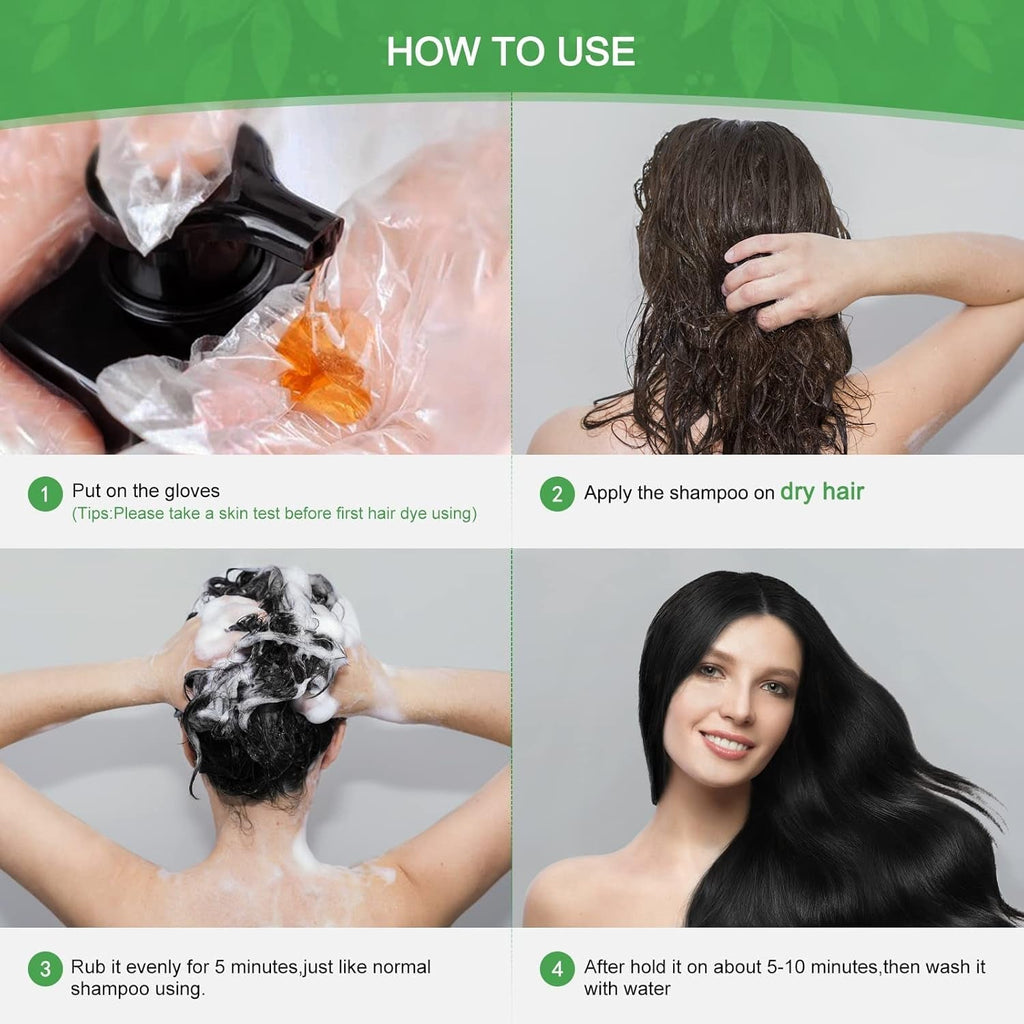 Șampon instant pentru păr negru, șampon natural pentru vopsirea părului, 100% acoperire gri - ușor și rapid, culoare semipermanentă pentru păr negru, șampon pentru vopsirea părului pentru bărbați și femei Vopsea pentru par Naty Shop