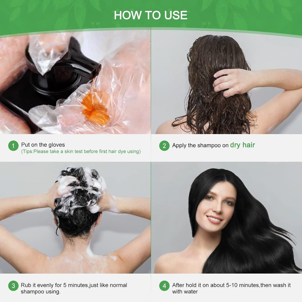 Shampoing Instantané Cheveux Noirs, Shampoing Teinture Naturelle, Couverture 100% Gris - Facile et Rapide, Coloration Semi Permanente pour Cheveux Noirs, Shampoing Teinture Capillaire pour Homme et Femme Coloration Cheveux Naty Shop