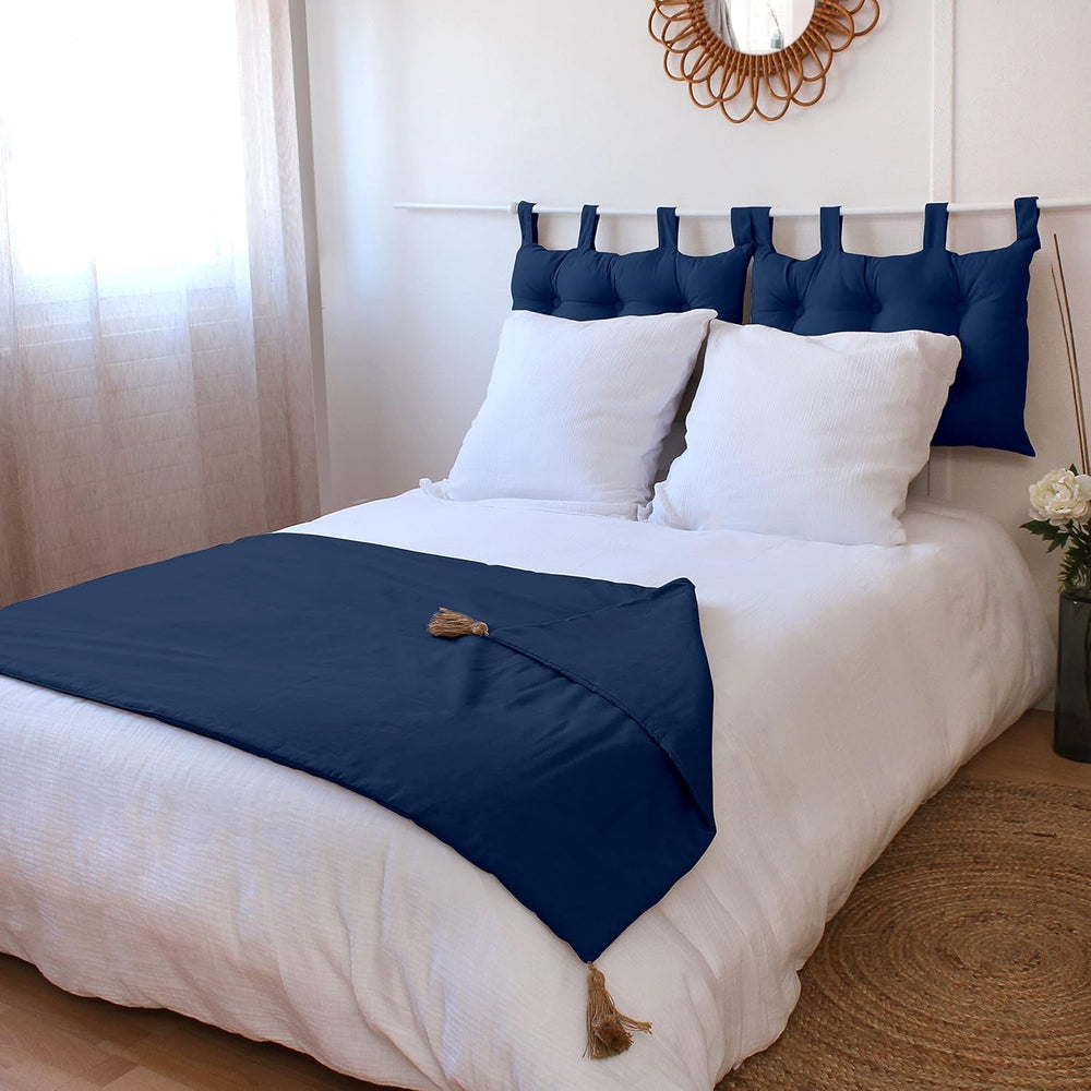 Enjoy Home - Collection Panama - Couette avec 4 pompons en jute - 100% coton - Certificat Oeko-Tex - 90 X 190 Cm - Couleur : Bleu marine Couettes et quilts Naty Shop Titre par défaut