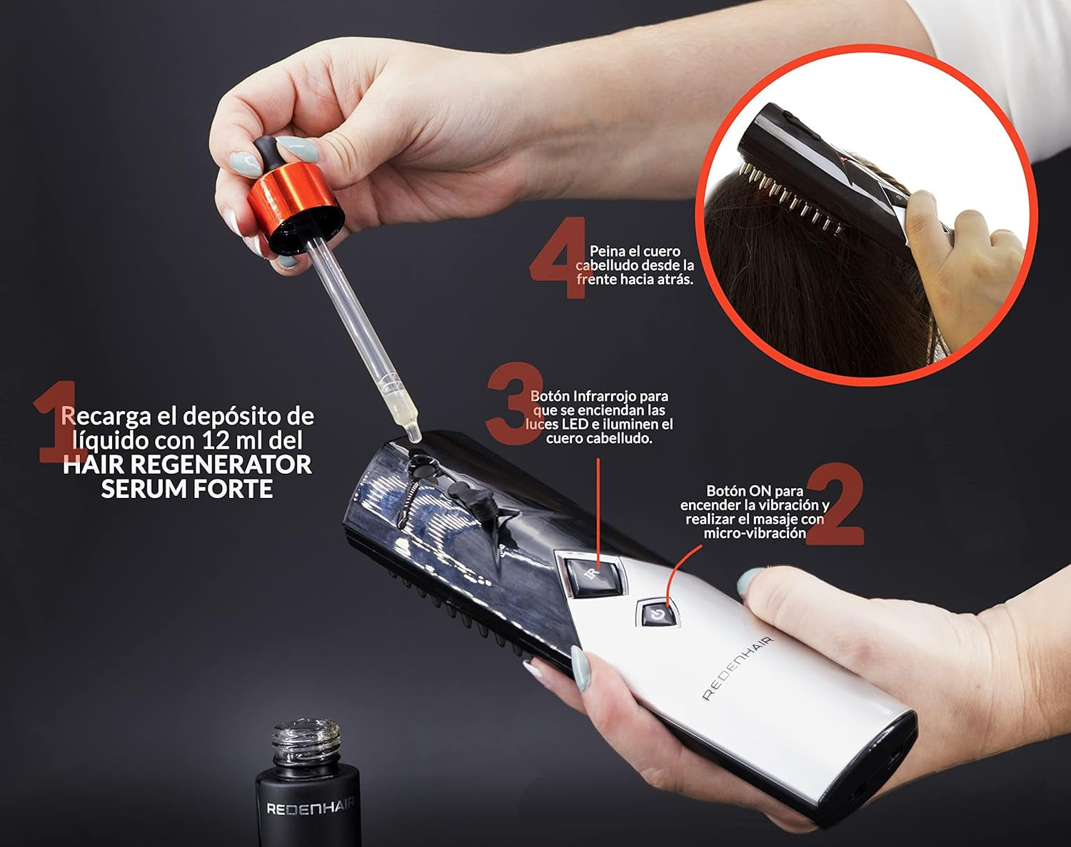 Redenhair Brosse de régénération des cheveux - traitement contre la chute des cheveux - stimulateur de croissance des cheveux - croissance idéale des cheveux - prévention de la chute des cheveux pour femmes et hommes Soins capillaires Naty Shop