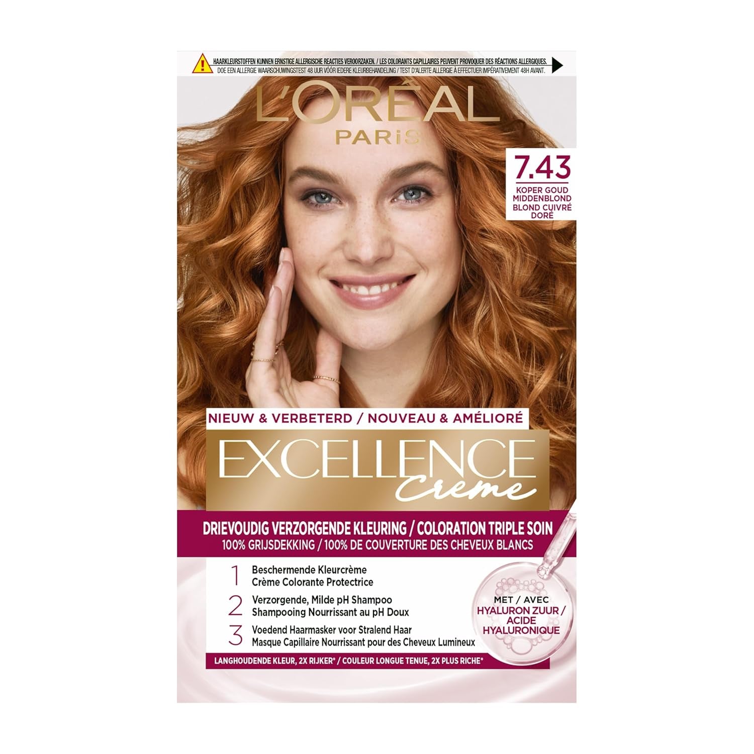 Paris Excellence Creme 7.43 Coloration Cheveux Rouge - Coloration Cheveux (Rouge, Blond Cuuvré Or, Belgique, 63mm, 100mm, 163mm) Naty Shop Hair Color Default Title