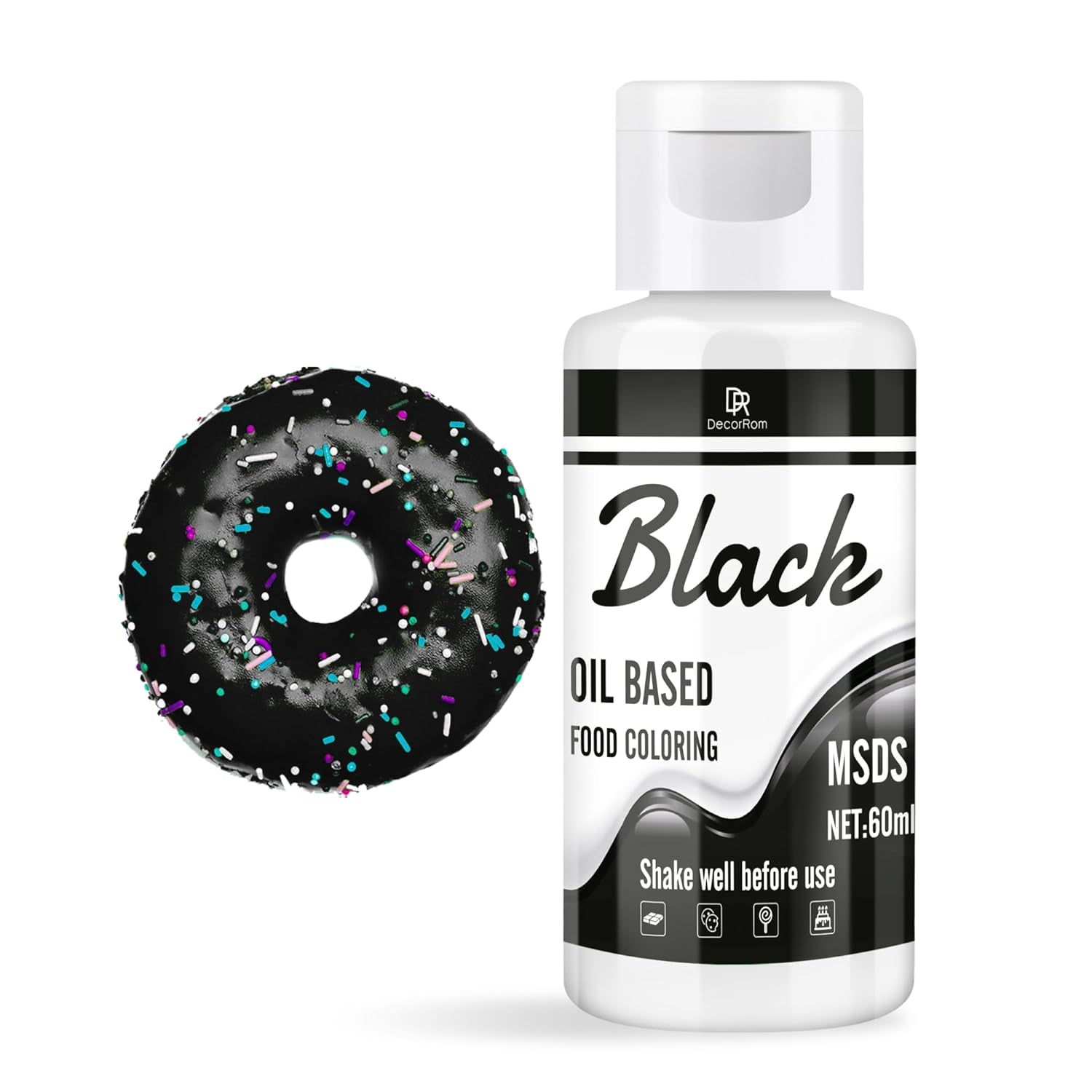 Farines à pâtisserie pour chocolat - 60 ml de couleurs à base d'huile pour fondant, décoration de gâteaux, dos - Colorant alimentaire flottant pour beurre de cacao, crème au beurre, cuisine (noir) Naty Shop Schwarz