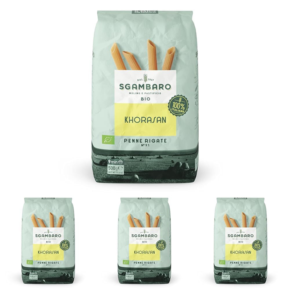 Pâtes Penne Rigate Bio N.91 - 500g de Blé du Khorasan - Blé ancien, riche en protéines, 100% cultivé en Italie - Polyvalent en cuisine et riche en nutriments
