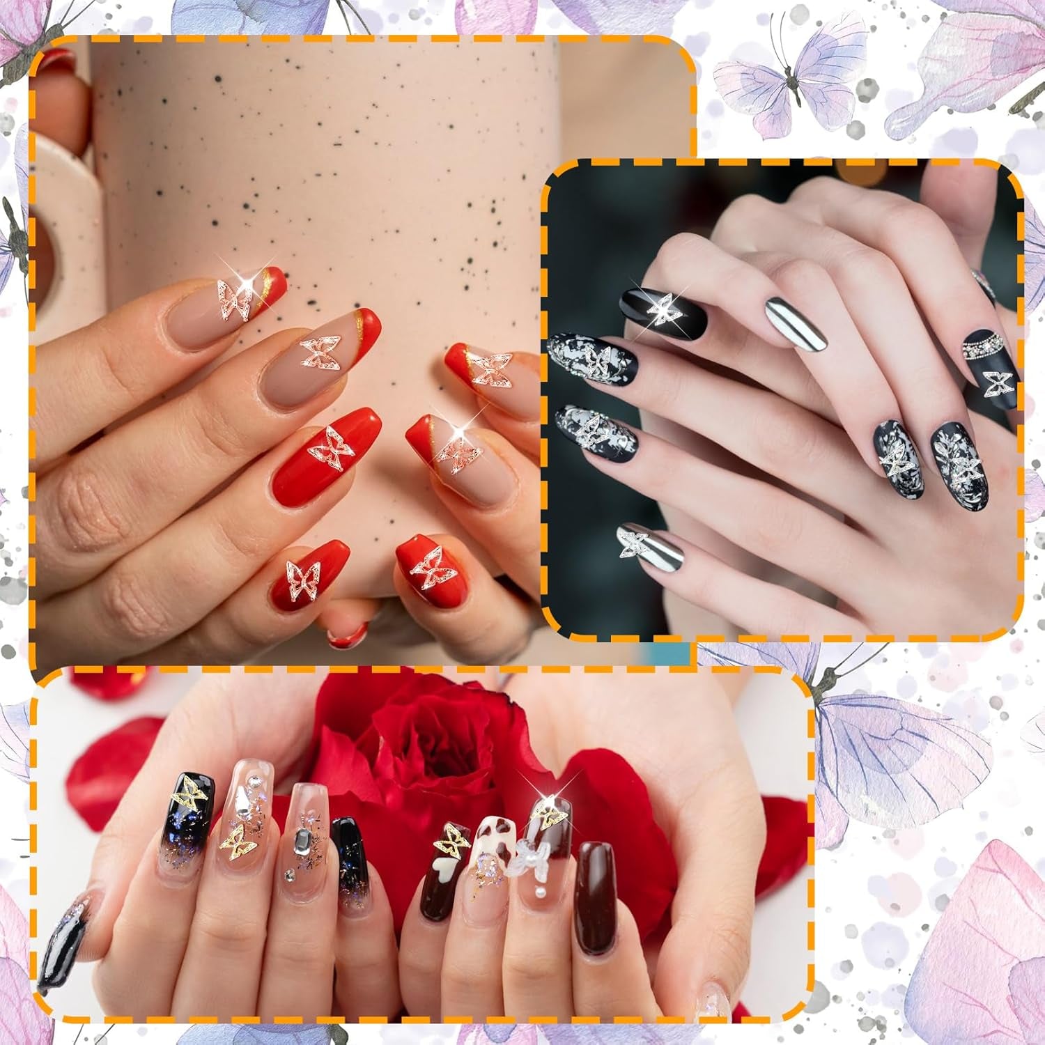 80 pièces 3D papillon ongles breloques alliage papillon or argent paillettes Nail Art décorations ongles bijoux accessoires bricolage manucure pour les femmes