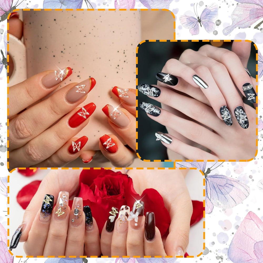 80 pièces 3D papillon ongles breloques alliage papillon or argent paillettes Nail Art décorations ongles bijoux accessoires bricolage manucure pour les femmes