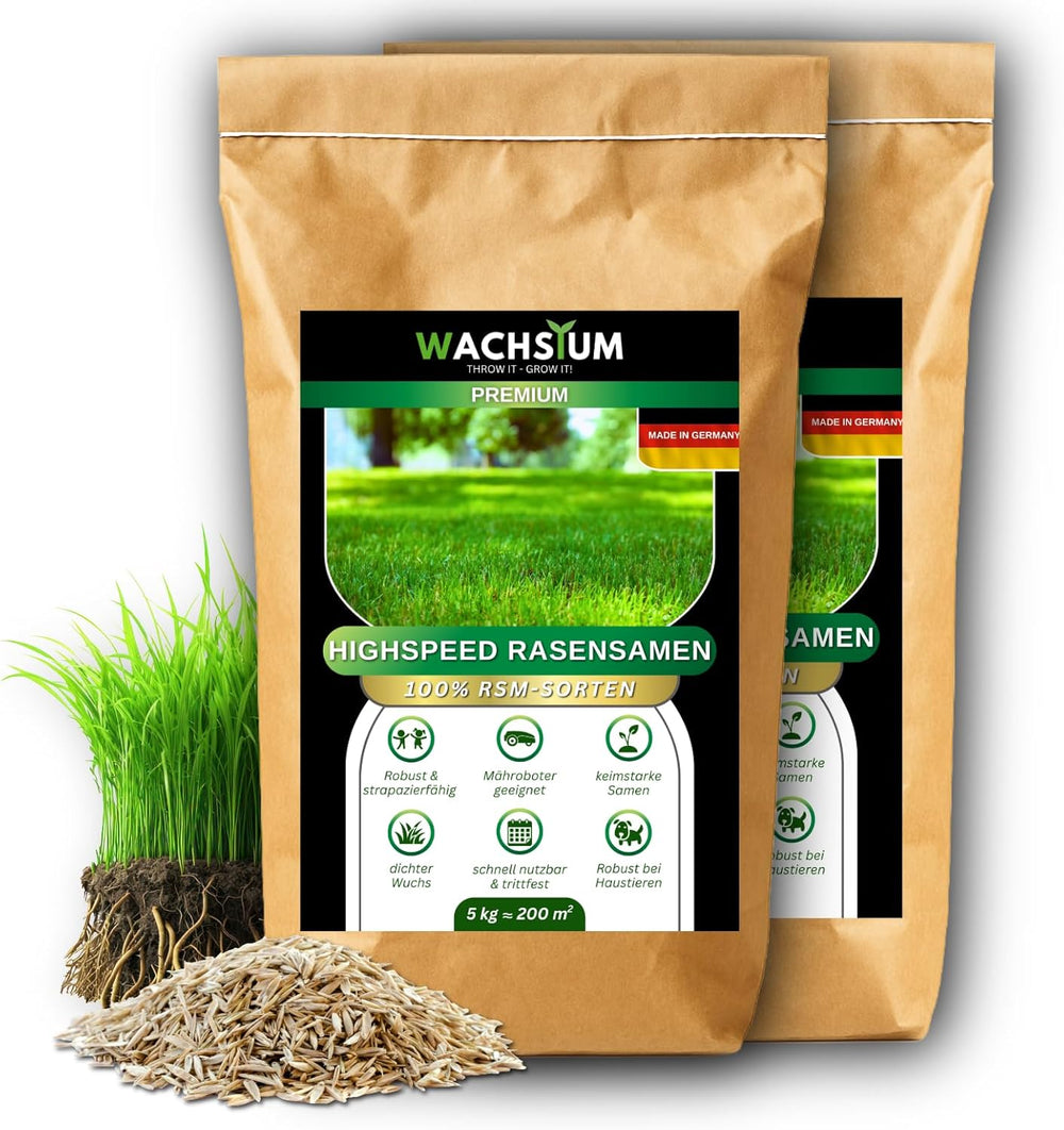 Rasensamen Schnellkeimend 0,5 Kg – Frühjahr Und Sommer Premium Grassamen Nachsaat, Dichter Strapazierfähiger Rasen, Mähroboter Geeignet – Kräftiges Wachstum (Bis 20 M²), RSM Qualität,