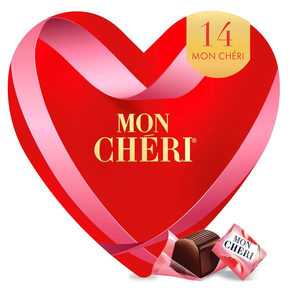Ferrero Mon Chéri Heart - Cadeau Chocolat Saint Valentin pour Elle et Lui - Chocolat Croquant, Liqueur Fruitée et Cerises Aromatisées - Pour la Saint Valentin, la Fête des Mères et Pâques - 1 Paquet 147g
