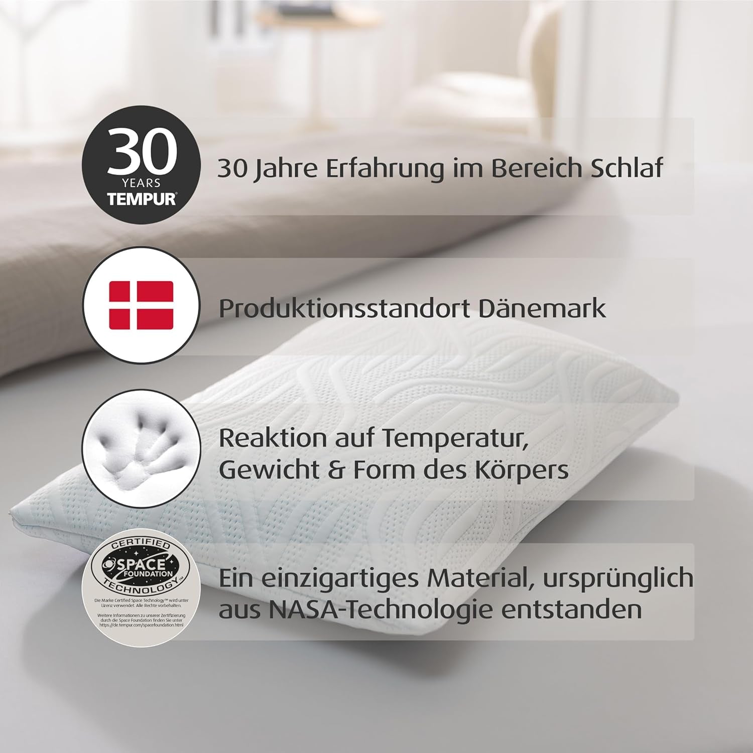 Oreiller de couchage TEMPUR Comfort Air Medium, Oreiller respirant pour chaque position de sommeil, OEKO-TEX MADE in GREEN, fermeté moyenne, 40 X 80 Cm Oreillers standards Naty Shop