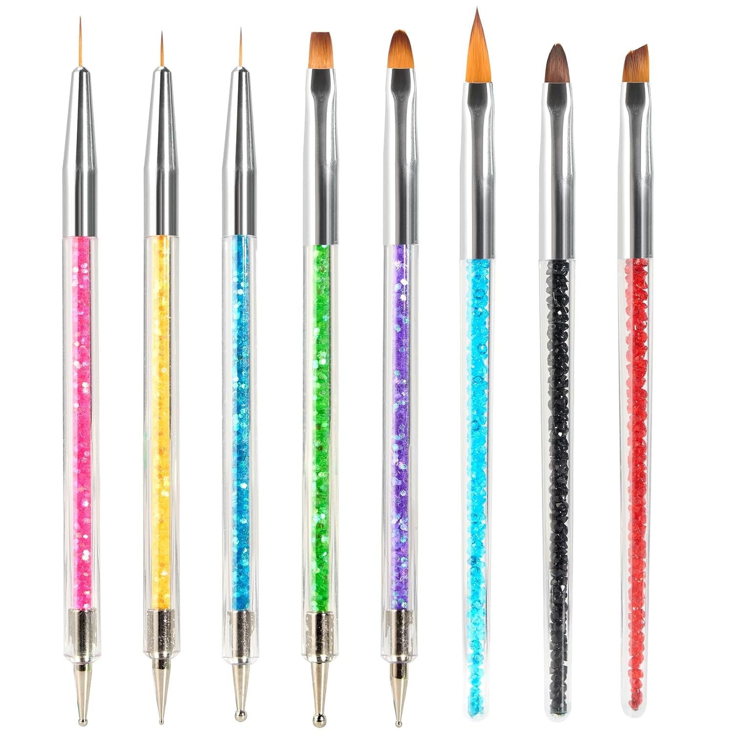 8 pcs Nagel Pinsel, Nagelkunstpinsel Pinsel Set, Pinsel pour Nägel mit Doppelkopf Nail Art Pinsel Set Dotting Pen et Gel Brush for Nails Präzise Pinsel pour Nageldesign et Verzierungen