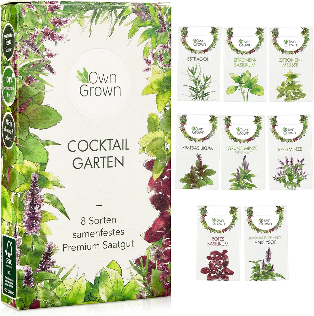 Cocktail Kräuter Samen Set Von Owngrown - 8 Sorten Samen Für Frische Kräuter Pflanzen Auf Fensterbank, Balkon Oder Im Garten - Zitronenmelisse, Basilikum, Estragon, Minze Und Mehr