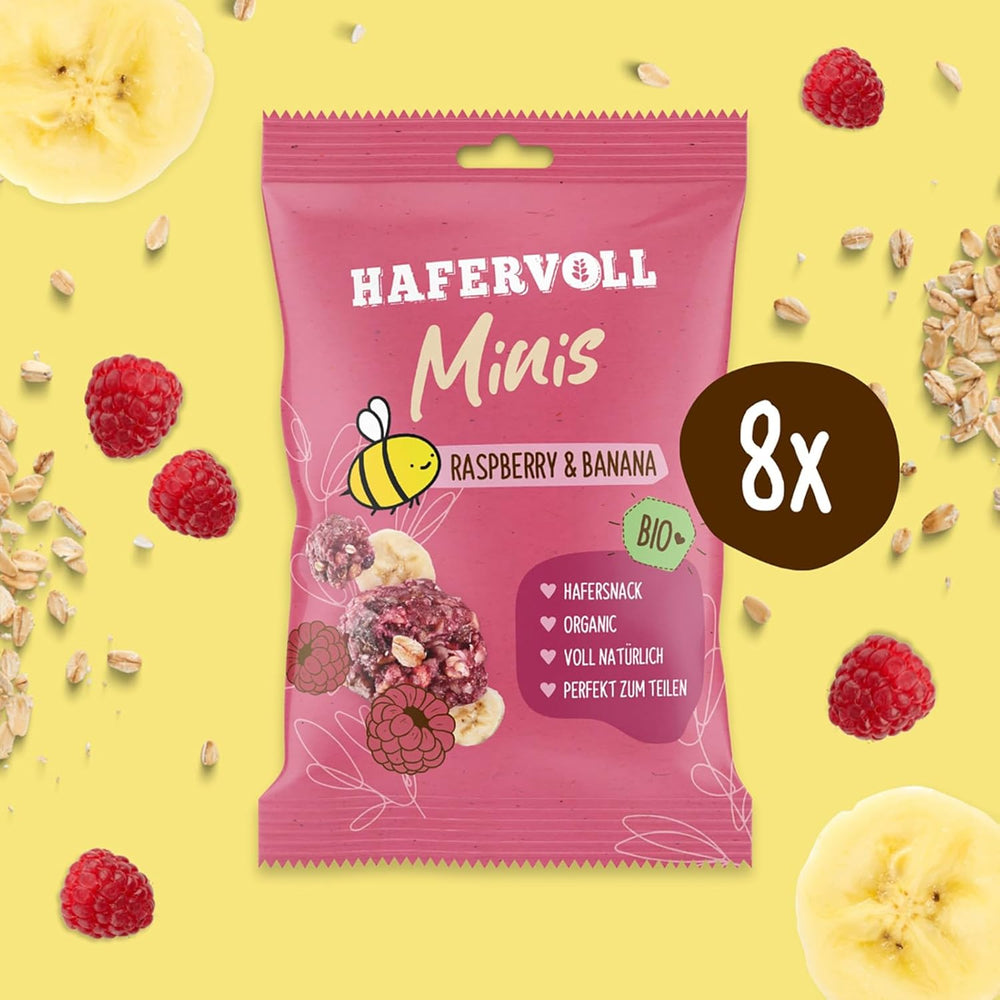 HAFERVOLL Minis Colza et Banane 8x 65g - Certifié bio, au miel, sans sucre ajouté, parfait à partager