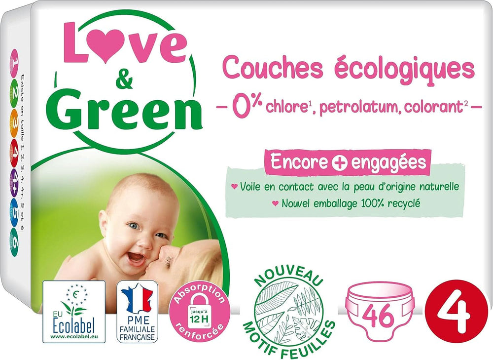 Love & Green, couches sans chlore, paquet pour 1 mois, taille 4 Mère et Enfant Naty Shop