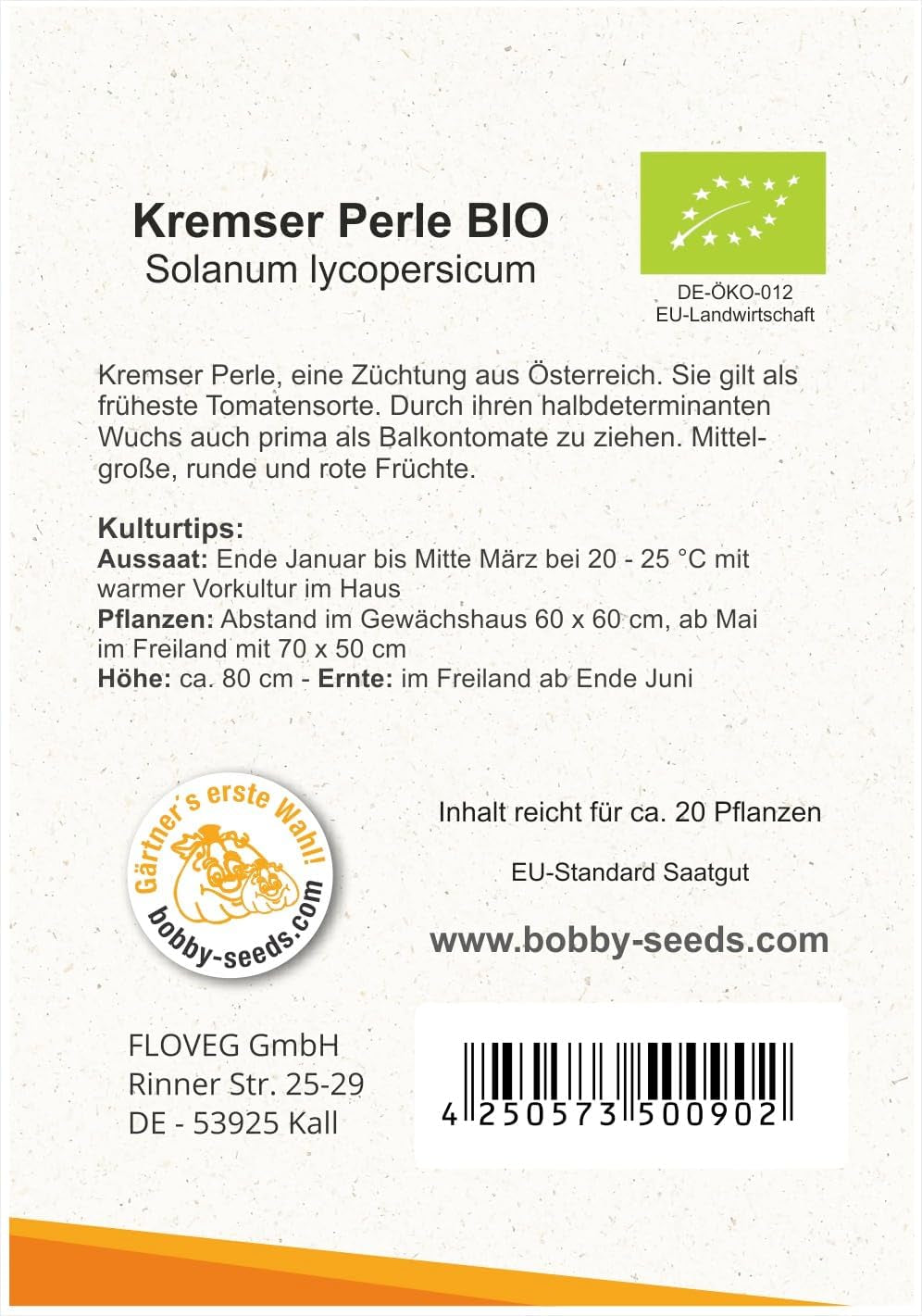 Bio-Tomatensamen Kremser Perle Portion