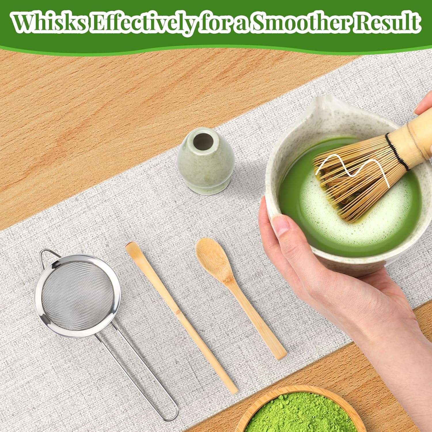 Alyvisun Service à thé matcha 5 pièces avec théière matcha et support à thé matcha, cuillère à café, cuillère à café, service à thé matcha pour les amateurs de matcha, idéal pour les débutants et les amateurs
