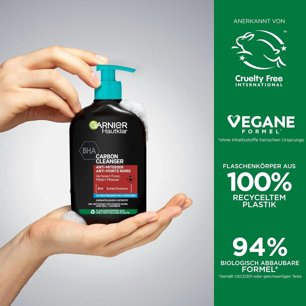 Garnier Charcoal Cleanser Gel Nettoyant Visage Contre Points Noirs & Boutons 250 ml Douche & Bain Naty Shop
