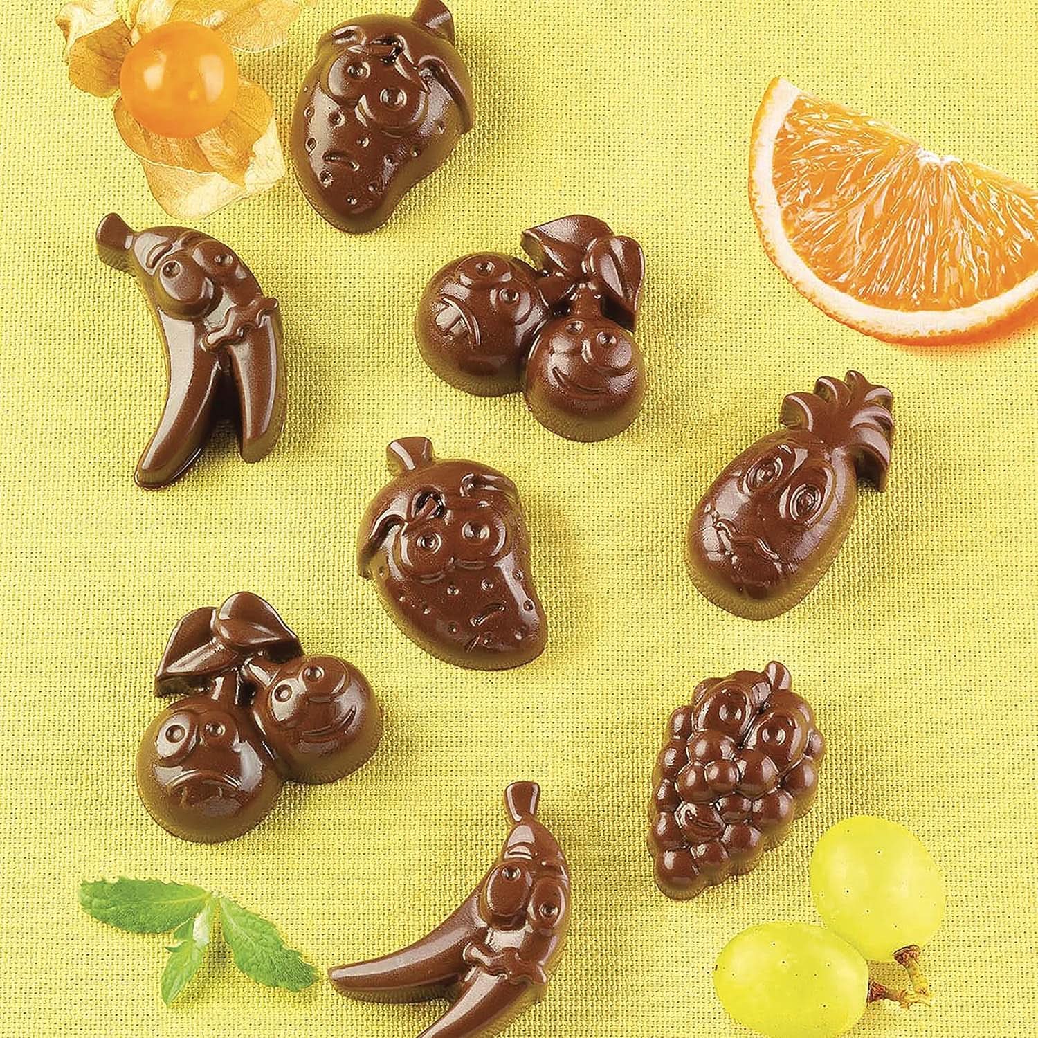 Moule Silicone Praliné Silikomart Fruits 3,2 x 3,2 x H 1,5 cm, 10 ml, 15 empreintes (SCG32) Cuisine Naty Shop