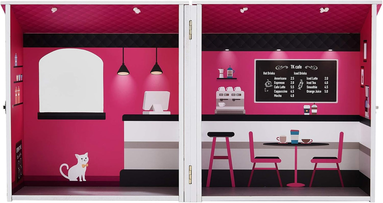 Teamson Kids - Maison de Poupée Dreamland City Café 30cm - Rose/Blanc/Noir