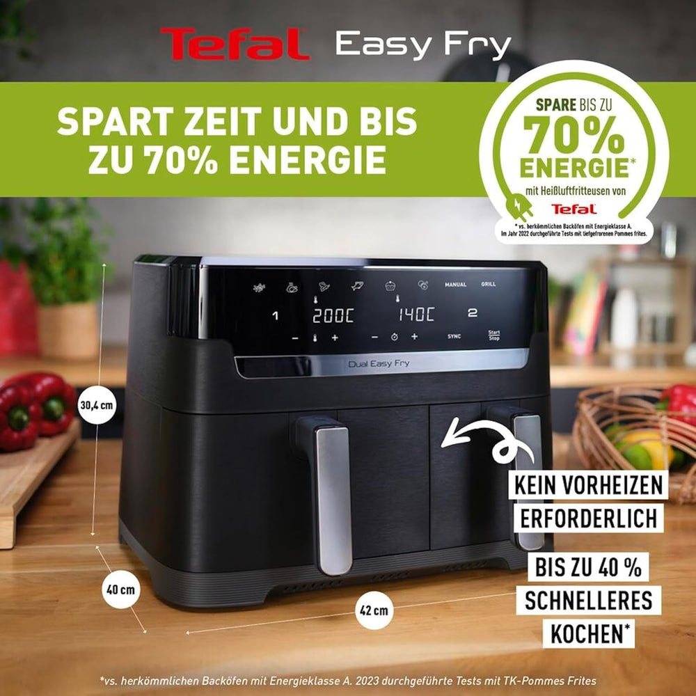 Friteuse à air chaud Tefal Dual Easy Fry avec deux chambres, capacité 5,2/3,1 litres, deux tiroirs indépendants, 7 programmes Électroménager Naty Shop