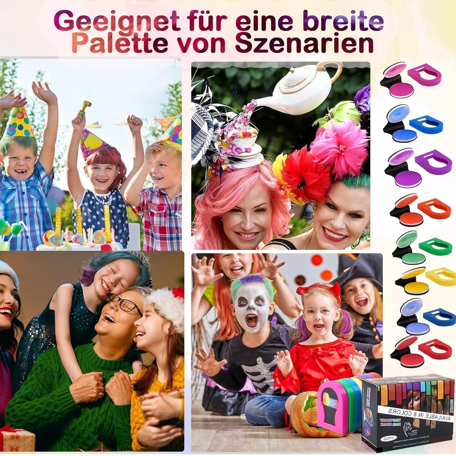 Craie à cheveux pour filles, 8 pièces de craie à cheveux lavable pour enfants, couleur de cheveux brillante temporaire portable non collante, teinture pour cheveux en spray pour enfants, Noël, fête d'anniversaire Naty Shop