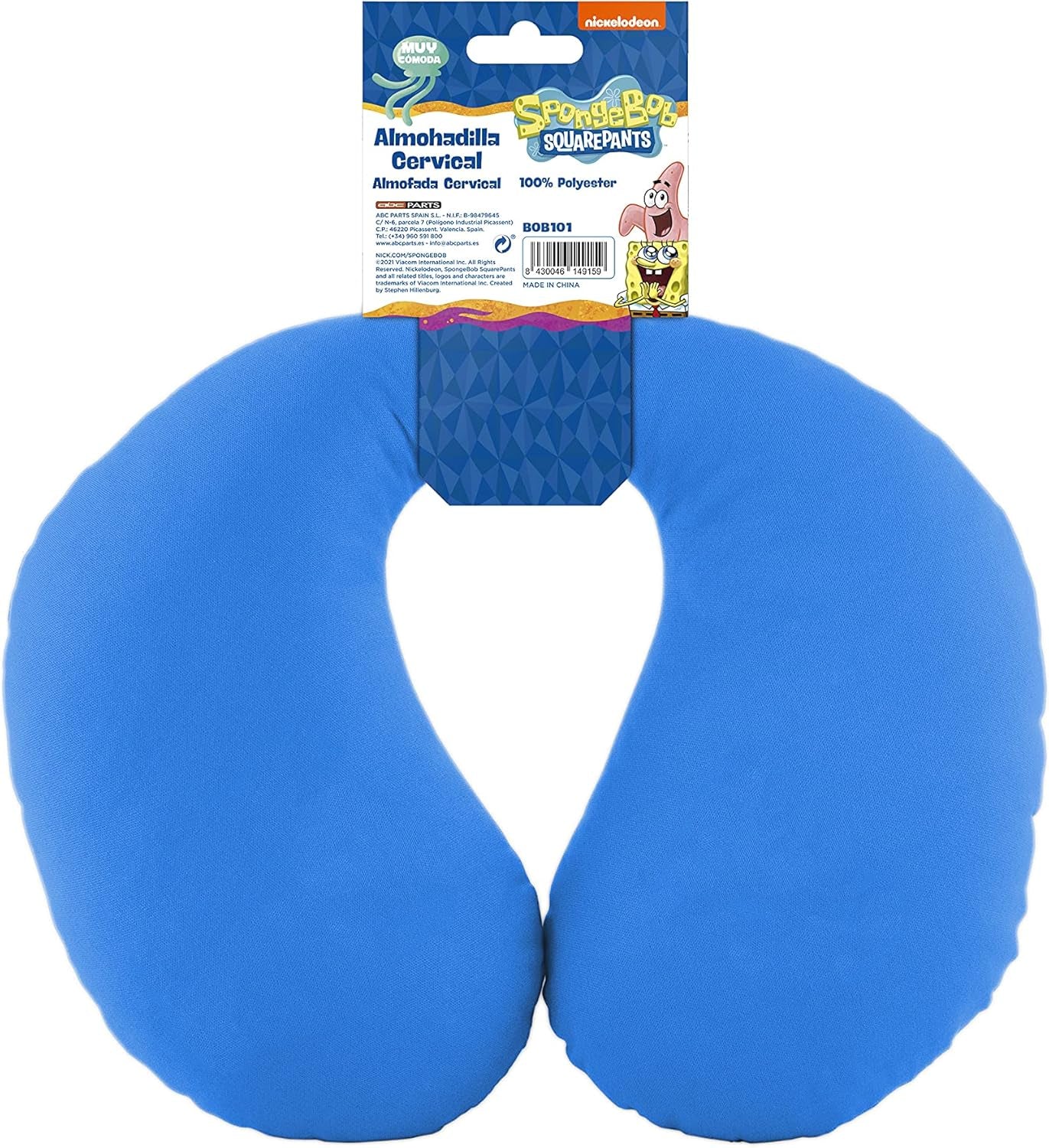 Bob Esponja Oreiller cervical Bob l'éponge pour enfants. Voyage super confortable, oreillers de voyage Naty Shop bleus
