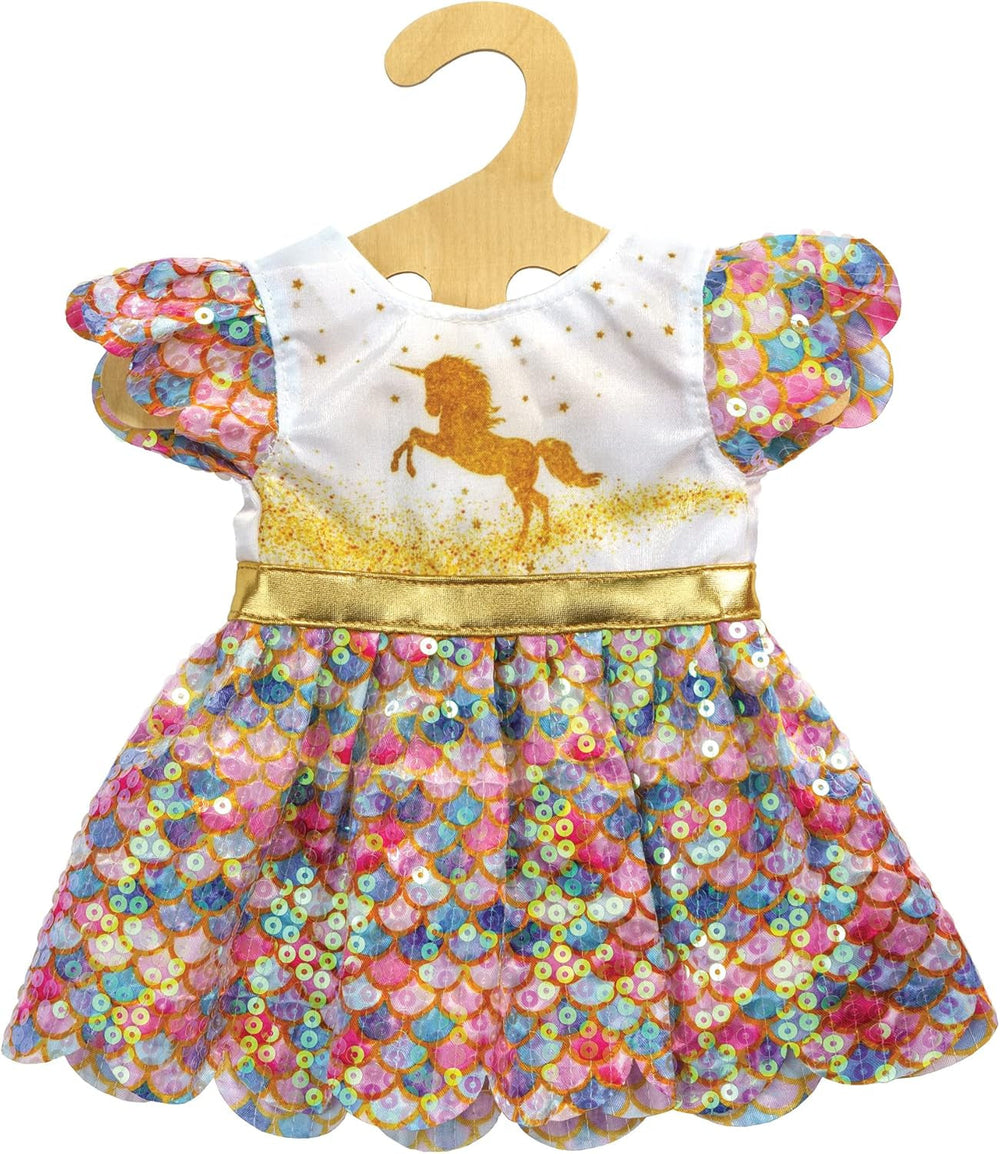 Heless 2231 - Puppenkleidung im Design Einhorn Goldy, Glitzerkleid mit schimmernden Pailletten für Puppen und Kuscheltiere der Größe 35 - 45 cm