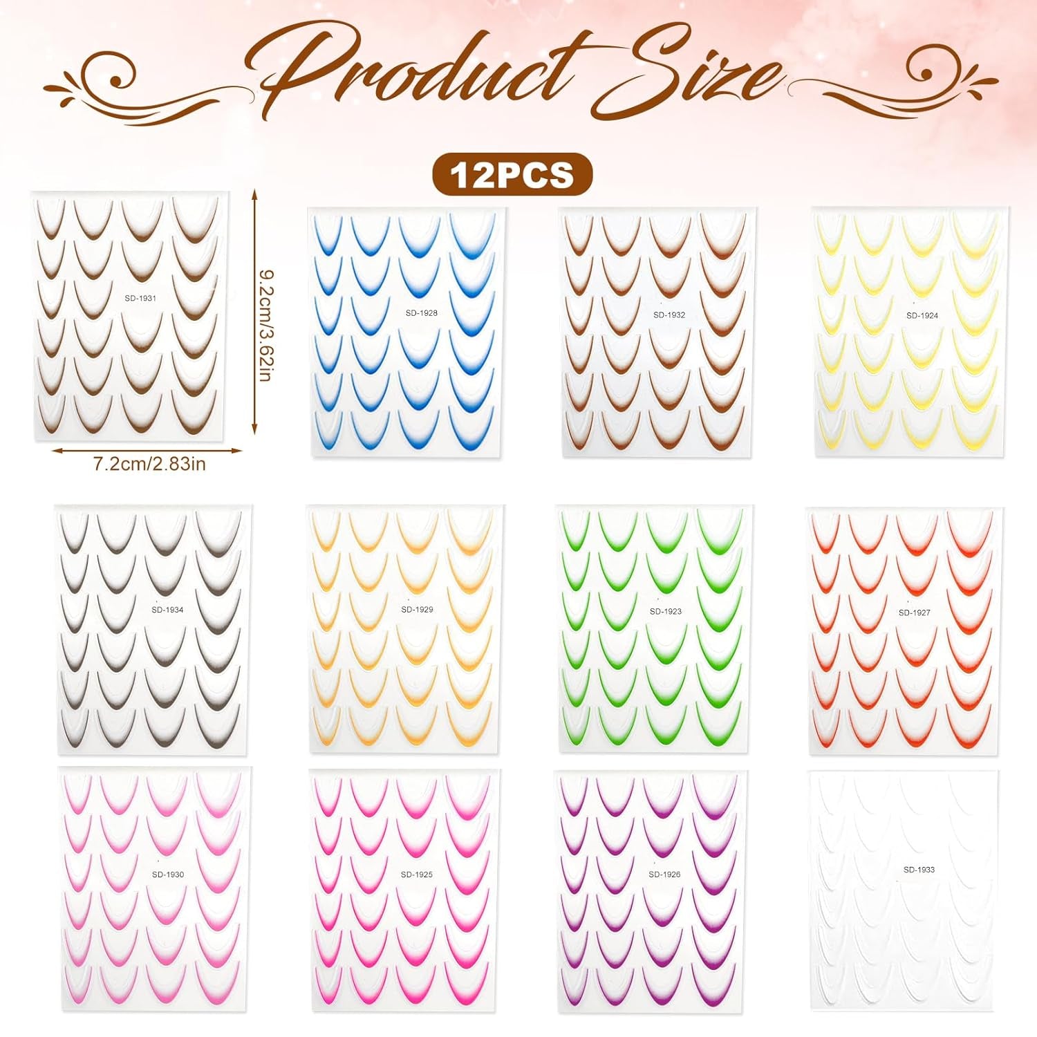 12 pièces French Tip Nagelsticker Selbstklebend Bunte French Nails Schablone Nagelaufkleber Nail Art Stickers Nageldesign DIY Nägel Zubehör(12 Farben)